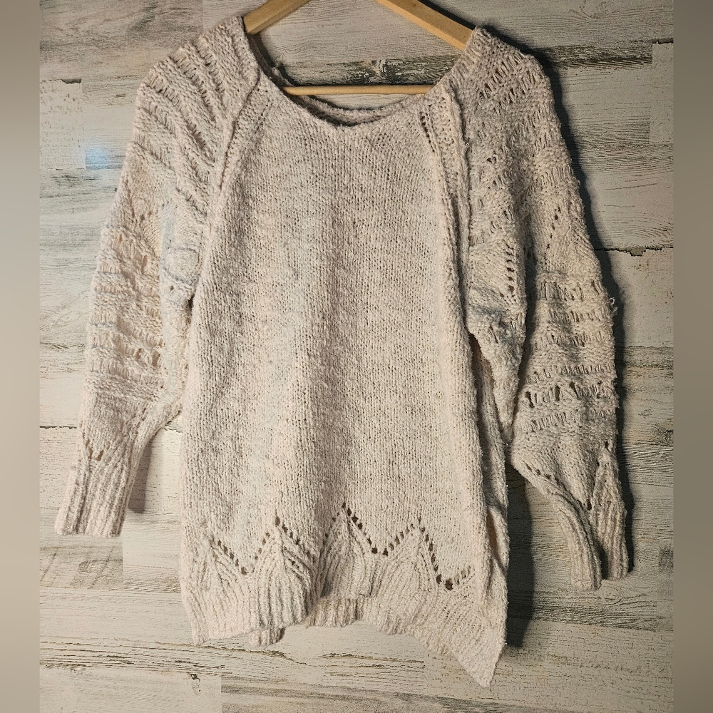 Pilcro by Anthropologie off white Boho Open Weave Womens Sweater XS